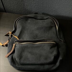 Brandy Melville Black Canvas Backpack with Brown Accents
